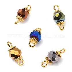 Electroplate Glass Beads Links Connectors, with Tibetan Style Alloy Spacer Beads and Brass Eye Pin Findings, Faceted Round, Mixed Color, 13.5x6mm, Hole: 1.6mm