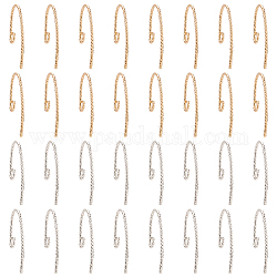 ARRICRAFT 32Pcs 2 Colors Brass Earring Hooks, Textured, Platinum & Golden, 20x15x1mm, Hole: 2.2mm, 18 Gauge, Pin: 1mm, 16pcs/colors