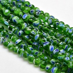 Redondas hebras de abalorios de vidrio millefiori, verde lima, 6mm, agujero: 1 mm, aproximamente 67 pcs / cadena, 14.7 pulgada