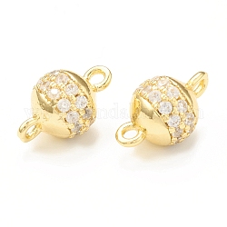 Brass Micro Pave Clear Cubic Zirconia Connector Charms, Round Links, Real 18K Gold Plated, 12.5x7.5mm, Hole: 1.5mm