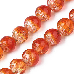 Brins de perles au chalumeau transparentes lumineuses faites à la main, ronde, rouge-orange, 9~10x10~11mm, Trou: 1.2mm, Environ 50 pcs/chapelet, 19.29 pouce ~ 19.69 pouces (49 cm ~ 50 cm)