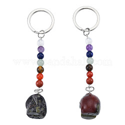 Schlüsselanhänger mit natürlichem Drachenblutschädel, Regenbogen 7 Chakra-Edelstein-Perlen-Yoga-Schlüsselanhänger, für Frauen Mädchen heilende Meditation spirituelles Geschenk, 10.7 cm
