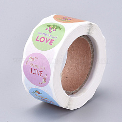 Floral Handmade with Love Stickers, 4 Different Designs Handmade Packaging Stickers, for Baking Store, Kid's Birthday, Party, Mixed Color, 26mm, 500pcs/roll