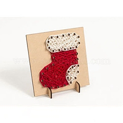Weihnachtsthema DIY Nail String Art Kit für Erwachsene, Zeichnen von Nägeln Wickellinien Malerei, inklusive Holzschablone und Wollgarn, Weihnachtssockenmuster, 21x16x0.3 cm