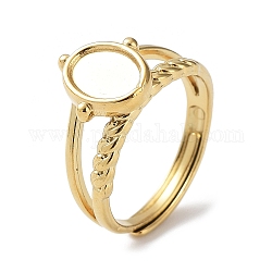 304 Stainless Steel Adjustable Ring Components, Bezel Cup Ring Settings, Oval, Real 14K Gold Plated, Inner Diameter: 17mm, Tray: 8x6mm