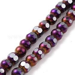 Chapelets de perles en hématite synthétique électrolytique sans magnétiques, facette, ronde, pourpre plaqué, 6~6.5x5~5.5mm, Trou: 1.4mm, Environ 73 pcs/chapelet, 15.59~15.75 pouce (39.6~40 cm)