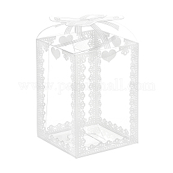 Boîte pvc transparent benecreat, boîte-cadeau de bonbons, pour la boîte d'emballage de douche de bébé de noce, rectangle avec noeud, blanc, 5x5x7 cm, déplier: 162x100mm