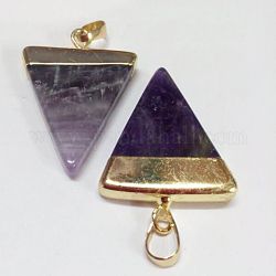 Pendentifs en forme de triangle de pierres précieuses naturelles, avec les accessoires en laiton plaqués or, 34~37x23~26x6mm, Trou: 5x8mm