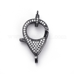 Brass Micro Pave Cubic Zirconia Lobster Claw Clasps, with Bail Beads/Tube Bails, Clear, Gunmetal, Clasp: 26.5x17.5x5.5mm, Hole: 2.5mm, Tube Bails: 9.5x7.5x2mm, Hole: 1.2mm