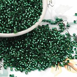 Perles de rocaille en verre, Argenté, cylindre, verte, 2x1.5mm, Trou: 1.4mm, environ 50398 pcs / livre