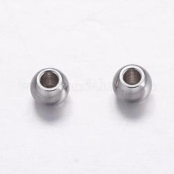 201 Edelstahl-Abstandhalter-Perlen, Runde, Edelstahl Farbe, 3 mm, Bohrung: 1.8 mm
