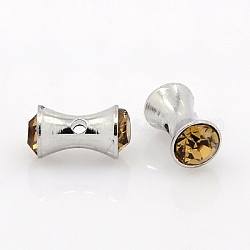 Brass Rhinestone Beads, Bone, Platinum Metal Color, Nickel Free, Goldenrod, 10x5mm, Hole: 1mm
