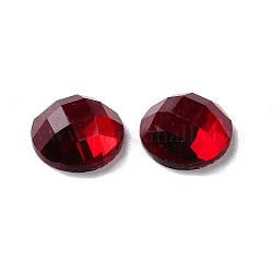 Glas cabochons, facettiert, Flachrund, rot, 10x4.5 mm