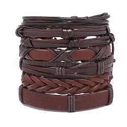 6 pulsera de cordón de cuero sintético trenzado ajustable de 6 estilos con cordón encerado para hombres, coco marrón, diámetro interior: 2~3-1/8 pulgada (5.1~8 cm), 1pc / estilo