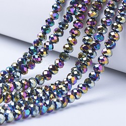 Placcare trasparente perle di vetro fili, pieno placcato, sfaccettato, rondelle, multicolore placcato, 3x2mm, Foro: 0.8 mm, circa 150~155pcs/filo, 15.7~16.1 pollice (40~41 cm)