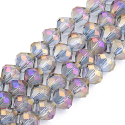 Fili di perle di vetro placcato, arcobaleno placcato, sfaccettato, bicono, prugna, 10x9.5mm, Foro: 1 mm, circa 72pcs/filo, 26.3 pollice