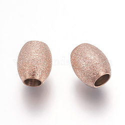 Ionenbeschichtung (IP) 304 Edelstahlperlen, strukturierte Perlen, Oval, Roségold, 6x5 mm, Bohrung: 2.2 mm