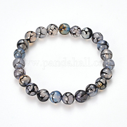 Braccialetti elasticizzati con perline in agata vene naturali, tinto, tondo, Blue Steel, 2-1/8 pollice (55 mm)