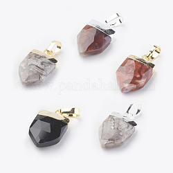 Natural Gemstone Pendants, with Brass Findings, Faceted, Arrow, Mixed Color, 17x10x4.5mm, Hole: 4x6mm