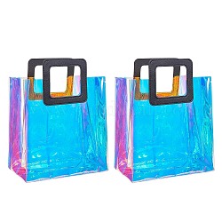 Sac transparent de laser de PVC, sac à main, avec poignées en cuir pu, pour cadeau ou emballage cadeau, rectangle, noir, produit fini: 32x25x15cm