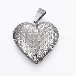 316 Stainless Steel Locket Pendants, Photo Frame Charms for Necklaces, Heart, Stainless Steel Color, 29x29x7mm, Hole: 9x5mm, Inner Size: 17x21.5mm