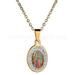 Resin Oval with Virgin Pendant Necklace with Rhinestone, Titanium Steel Necklaces, Golden, 19.69 inch(50cm)