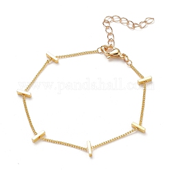 Gedrehte Kette Bordsteinkettenarmbänder aus Messing, mit rechteckigen Perlen und 304 Karabinerverschluss aus Edelstahl, golden, 7-3/8 Zoll (18.8 cm)