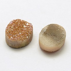 Electroplated Natural Druzy Crystal Cabochons, Oval, Dyed, Sandy Brown, 10x8x4~5mm