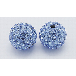 Perles de strass de grade A, Perles de boule pavé disco , résine et de kaolin, ronde, bleu, pp9 (1.5mm), 1.6mm, Trou: 8mm