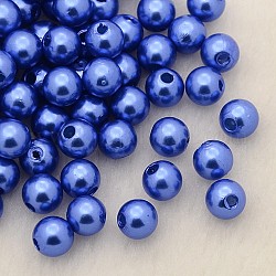 Perles acryliques de perles d'imitation, teinte, ronde, bleu royal, 4x3.5mm, Trou: 1mm, environ 18100 pcs / livre