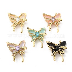 Rack Plating Alloy Resin Pendants, Glass Butterfly Charms, Long-Lasting Plated, Lead Free & Cadmium Free, Golden, Mixed Color, 35x29x9.5mm, Hole: 3.2mm