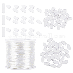 キットを作るDIYゴムシリコーンネックレス  30 セットのプラスチック ブレークアウェイ クラスプと 10m の丸いナイロン編みひも糸  ホワイト  2mm