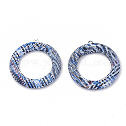 Pendentifs couverts de tissu, avec fond en aluminium, anneau, platine, Dodger bleu, 40x36x4mm, Trou: 1mm