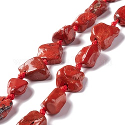 Los abalorios rojos jaspe hebras naturales, pepitas, 16~36.8x13~28.5x8~21mm, agujero: 2~3.8 mm, aproximamente 13 pcs / cadena, 16.26~17.52'' (41.3~44.5 cm)