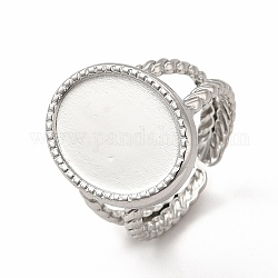 304 Stainless Steel Open Cuff Ring Settings, Oval, Stainless Steel Color, US Size 7(17.3mm), Tray: 16x12mm