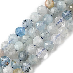 Natural Aquamarine Beads Strands, Faceted, Round, 3.7~4mm, Hole: 0.7mm, about 98pcs/strand, 15.04~15.08 inch(38.2~38.3cm)