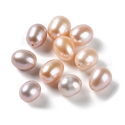Perlas naturales abalorios de agua dulce cultivadas, medio-perforado, arroz, grado 5 un, arena marrón, 7~9x6~7.5mm, agujero: 0.8 mm