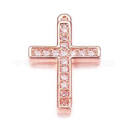 Ottone micro spianare fascino zirconi, croce latina , oro roso, 15x10x2mm, Foro: 1 mm