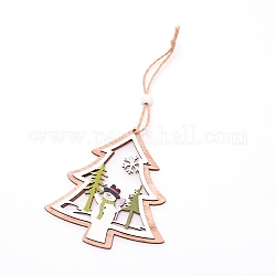 Holzschmuck, mit Juteschnur, für Partygeschenk Dekoration, Weihnachtsbaumform mit Schneemannmuster, rauchig, 20 cm