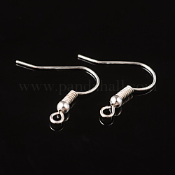Латунные крючки для сережек, провод уха, с горизонтальной петлей, серебряные, 17~19x16~18x0.8 мм, 20 датчик, отверстие : 2 мм