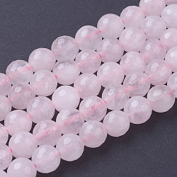 Chapelets de perles en quartz rose naturel, facette, ronde, rose, 8mm, Trou: 1mm, Environ 24 pcs/chapelet, 7.8 pouce