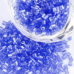 Стеклянный бисер класса а, шестигранник (два разреза), прозрачные цвета lustered, королевский синий, 1.5~2.5x1.5~2 мм, отверстие : 0.8 мм, около 2100 шт / упаковка, 450 г / мешок