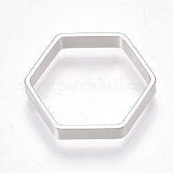 Brass Lining Rings, Hexagon, Nickel Free, Real Platinum Plated, 20x18x3mm