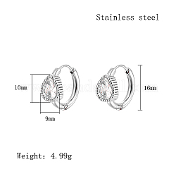 Серьги-кольца с кубическим цирконием, 304 серьги нержавеющей стали, слеза, 16x9 mm.