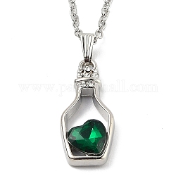 Collane del pendente in resina lega, con catene portacavi, bottiglia con il cuore, platino, verde mare, 16.73 pollice (42.5 cm)