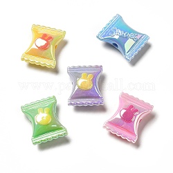Two Tone UV Plating Rainbow Iridescent Acrylic Beads, Candy with Rabbit, Mixed Color, 21.5x17x9.5mm, Hole: 3.5mm