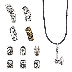 Unicraftale DIY Norse Viking Jewelry Set Making Kit, Including Braided Leather Cords, Alloy Dreadlock Braiding Hair Tube Beads, 304 Stainless Steel Pendants, Antique Silver, 12Pcs/box