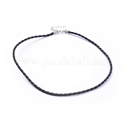 Trendy Braided Imitation Leather Necklace Making, with Iron End Chains and Lobster Claw Clasps, Platinum Metal Color, Black, 16.9 inchx3mm