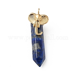 Elephant Natural Lapis Lazuli Pointed Pendants, with Ion Plating(IP) Platinum & Golden Tone 304 Stainless Steel Findings, Faceted Bullet Charm, 42mm, Elephant: 19x14x3.5mm, Bullet: 32.5x8x8.5mm, Hole: 2.7mm