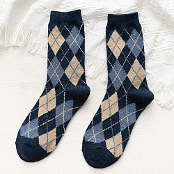 Шерстяные носки спицами, носки с узором в виде ромбов, зимние теплые термоноски, берлинская лазурь, 10 мм